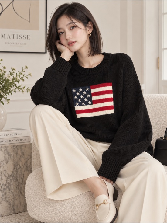 Zenana Outfitters Sweaters - Zenana American Flag Knit Sweater – Black 🇺🇸
